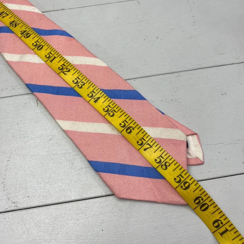 Brooks Brothers Makers Necktie Tie Pink Blue Cream Silk Rep Stripe USA Preppy